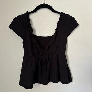 Black Tie Front Blouse